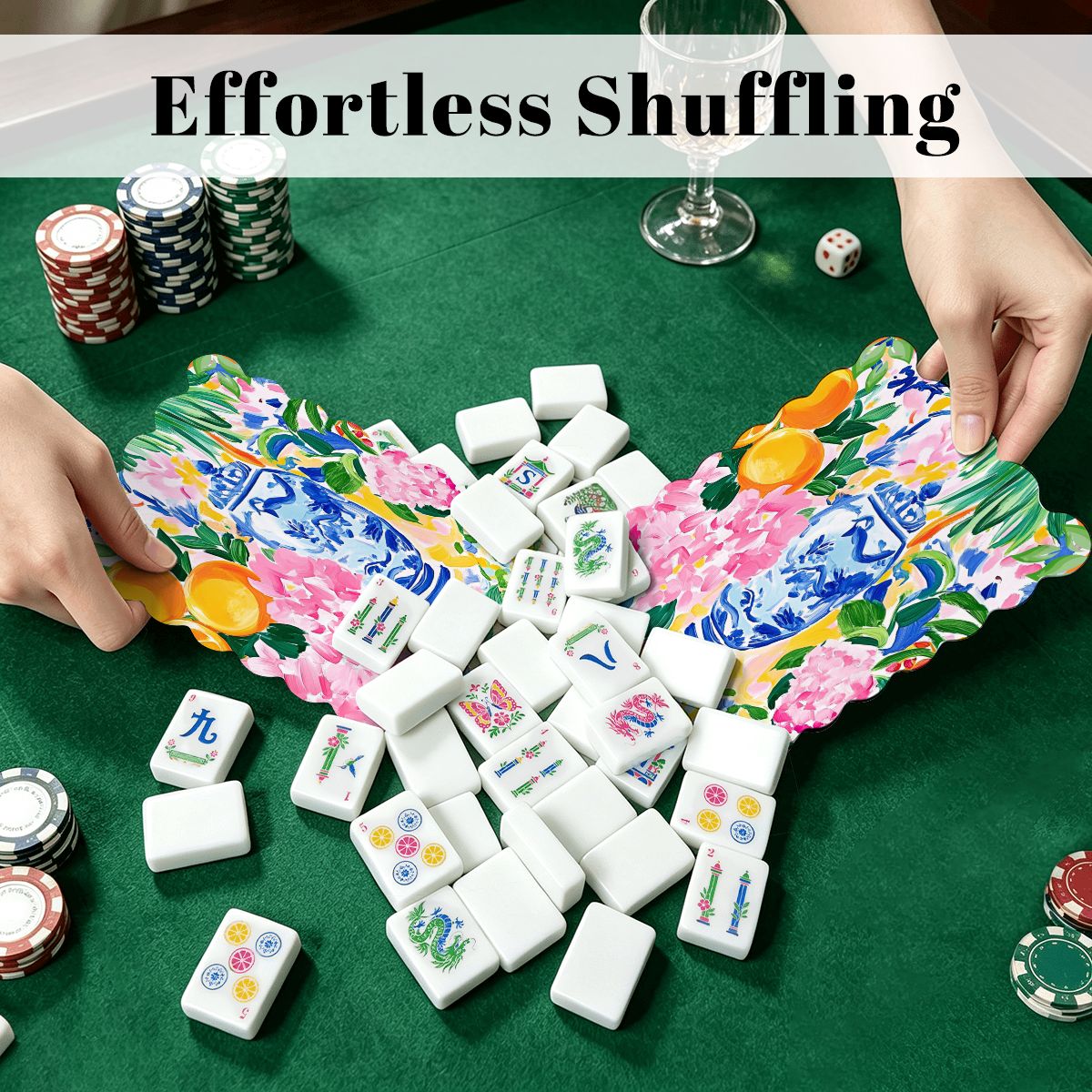 Sunny Citrus Chinoiserie Scalloped Mahjong Shuffler Cards Set of 4 - Splash Of Mahj And Color Co.