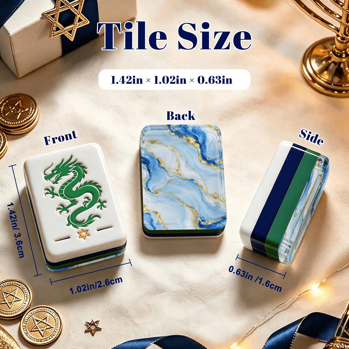 Oceanic Blue Hanukkah Mahjong Tiles And Carry Case - Splash Of Mahj And Color Co.