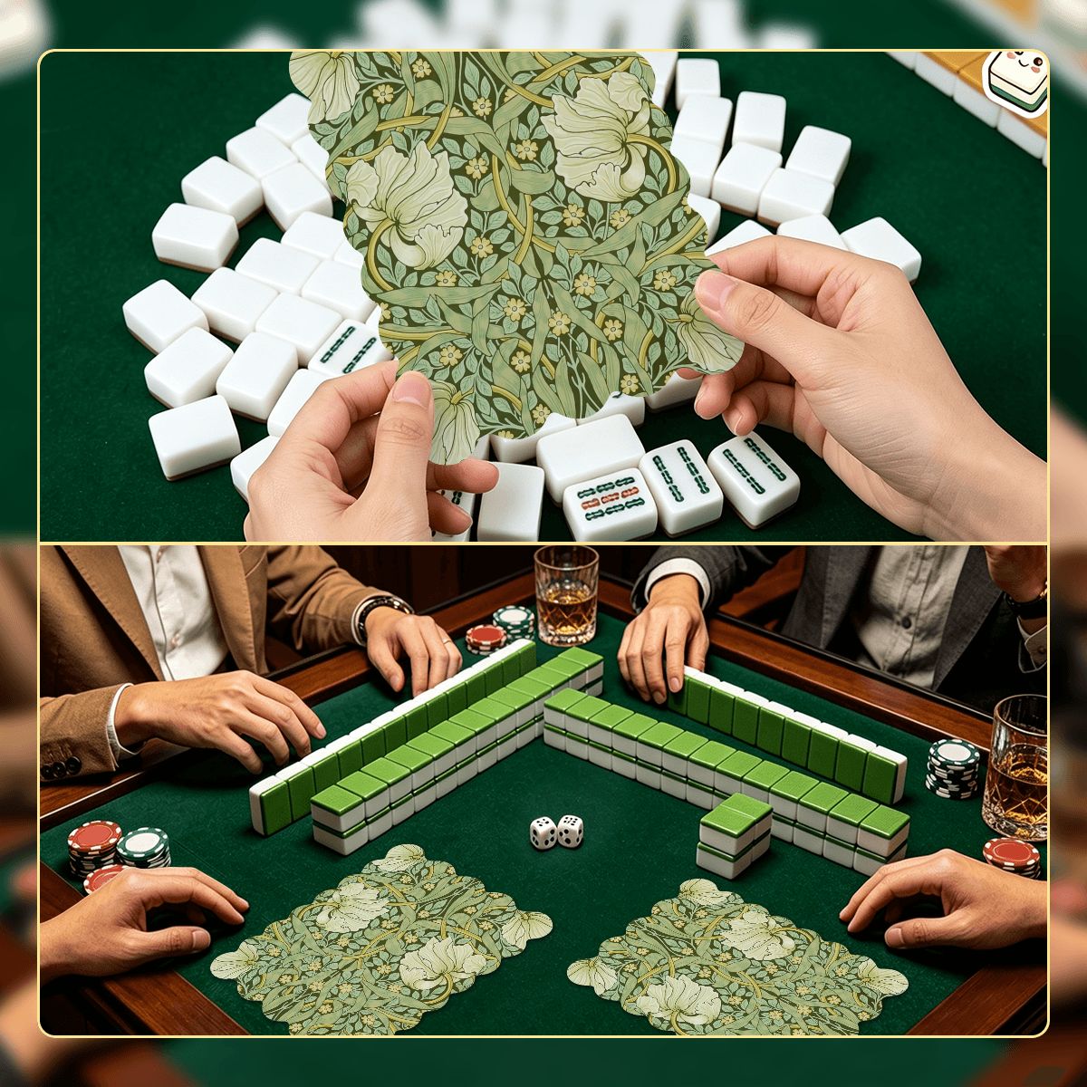 William Morris Vine And Vim Scalloped Mahjong Shuffler Cards  Set of 4