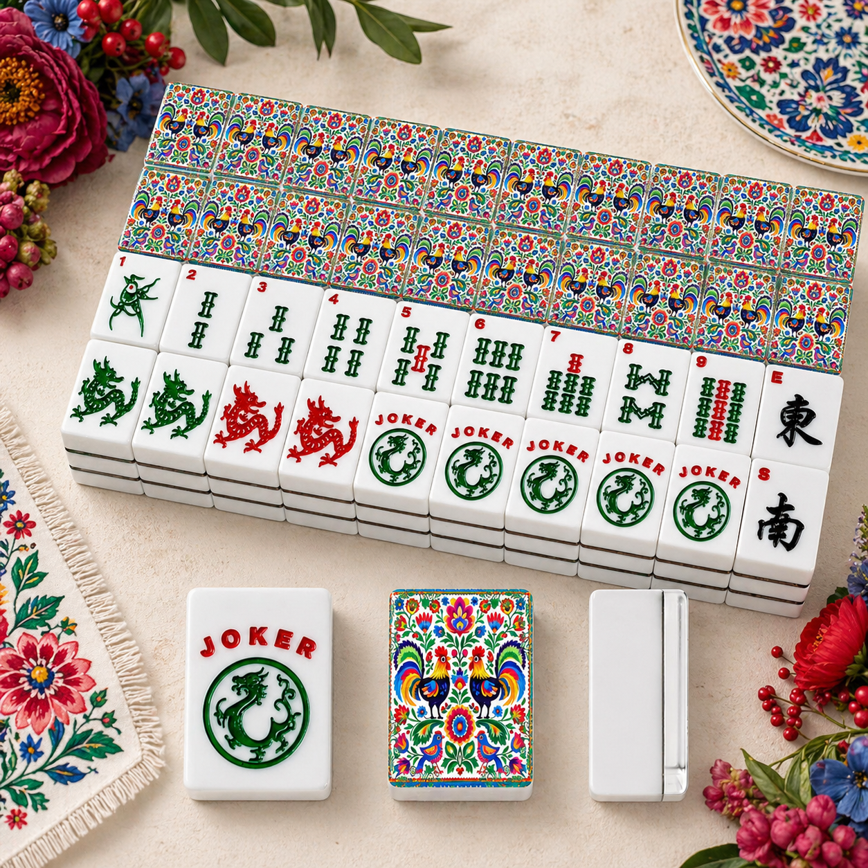Wycinanki Polish Folk Art, Rooster American Mahjong Tiles And Carry Bag Case - Splash of Color Co.