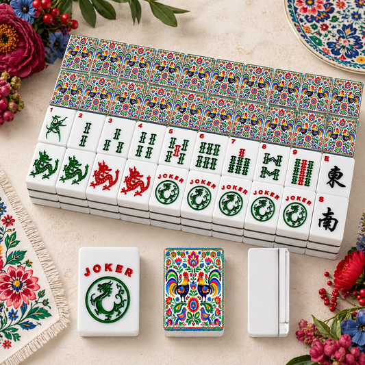 Wycinanki Polish Folk Art, Rooster American Mahjong Tiles And Carry Bag Case - Splash of Color Co.