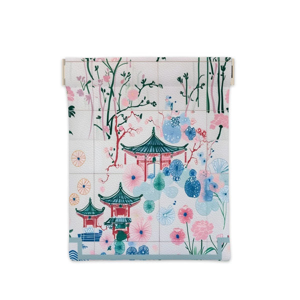 Asian Floral Watercolor Jade Mahjon Leather Dice, Coin Purse - Splash of Color Co.