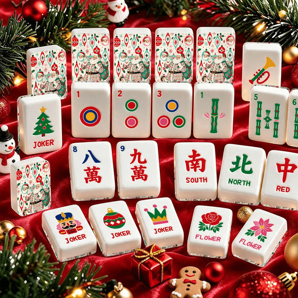 Nostalgic Jolly Santa Playful Workshop Christmas Mahjong Tiles Amd Carry Case