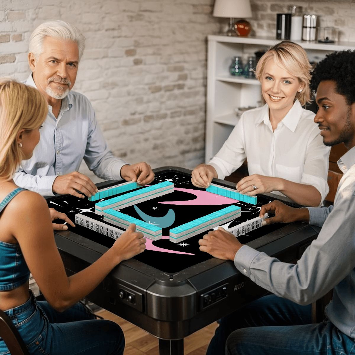 Sky Rockets In Flight, Black Modern Mahjong Mat - Splash of Color Co.