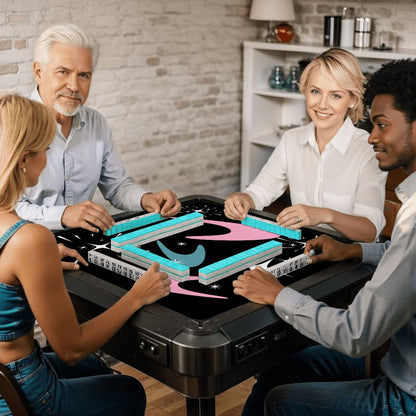 Sky Rockets In Flight, Black Modern Mahjong Mat - Splash of Color Co.