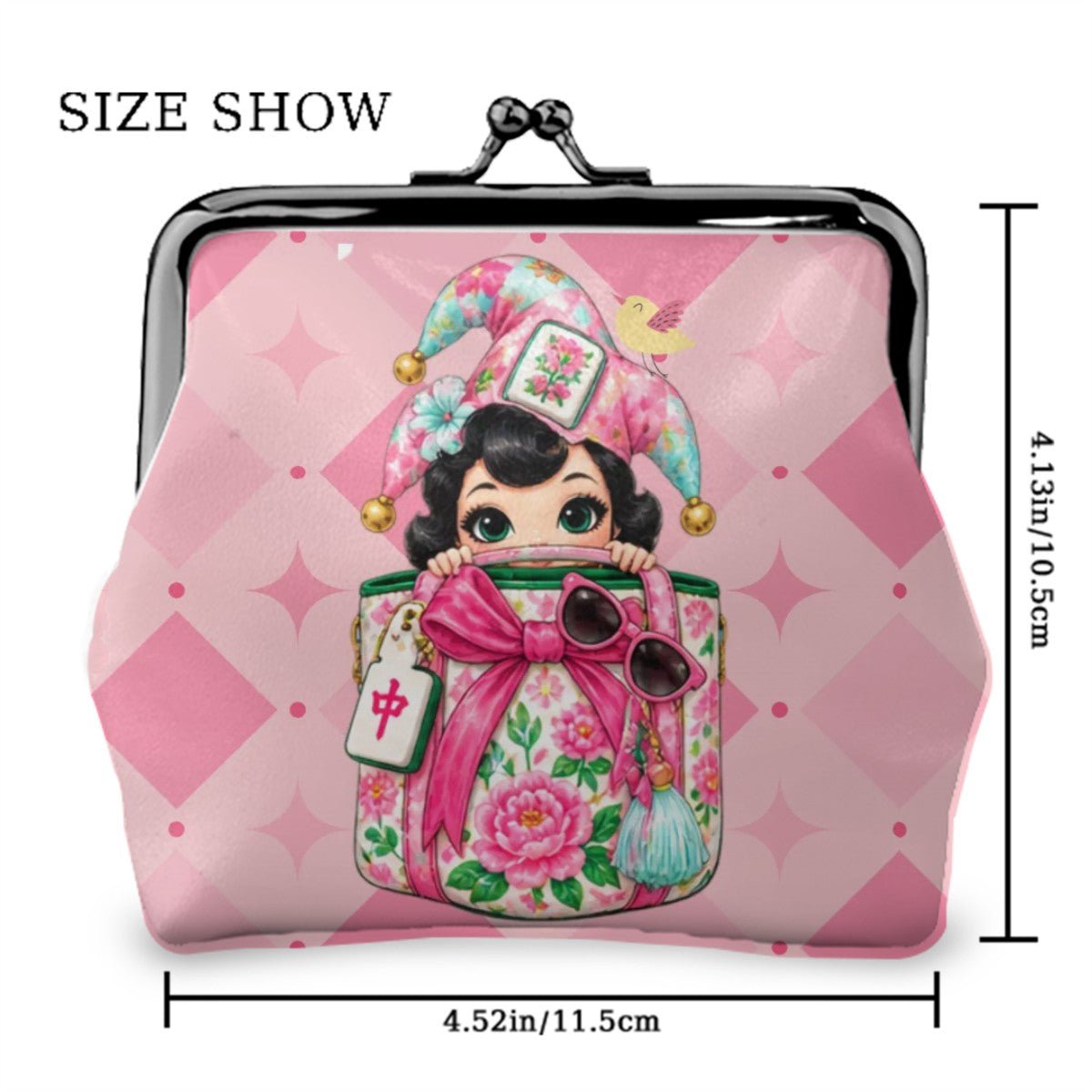 Mahjie The Mahjong Mascot Shopaholic Women's Leather Kiss Lock Coin Purse - Splash Of Mahj And Color Co.