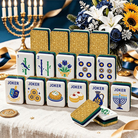 Deco Gold Hanukkah Mahjong Tiles And Carry Case - Splash Of Mahj And Color Co.