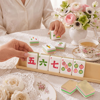 Mahjong Engraved Scandi Folk Art Christmas Mahjong Tiles Cane Back With Carry Case