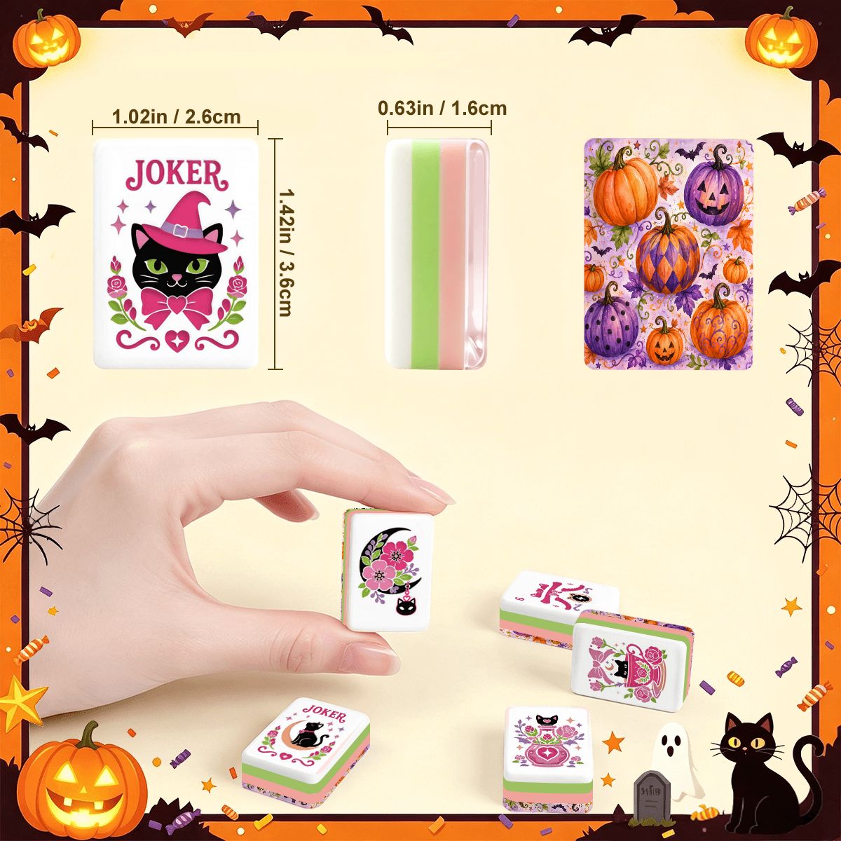 Pumpkins Brew And Witch's Layered Halloween Mahjong Tiles And Carry Case - Splash Of Mahj And Color Co.