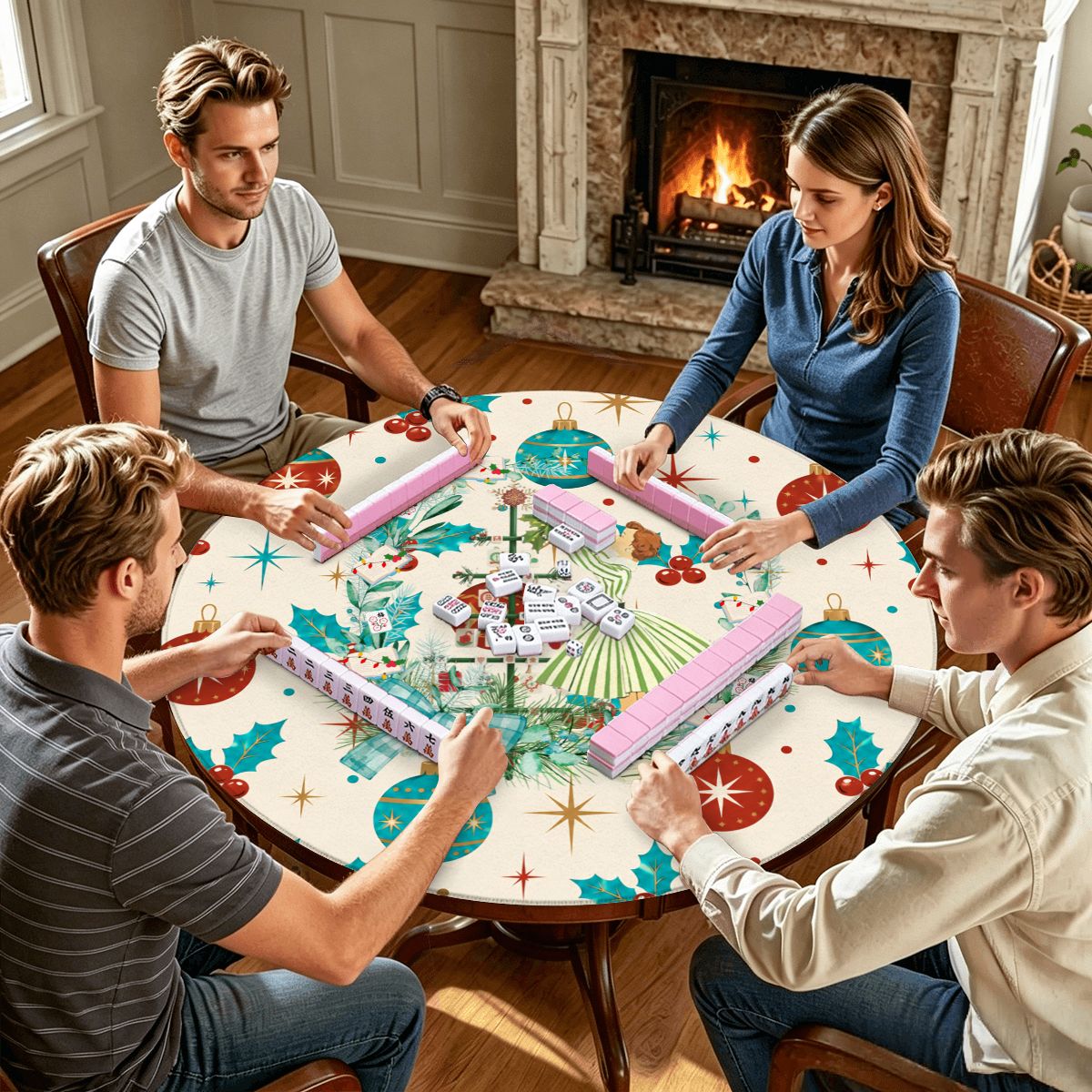Nostalgic Starry Brite Christmas Holiday Round Mahjong Mat