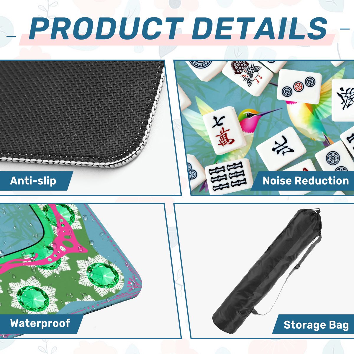 Emerald Mahjong Mat, Flutterbird Mat, Preppy Pink, Green Blue Floral - Splash of Color Co.