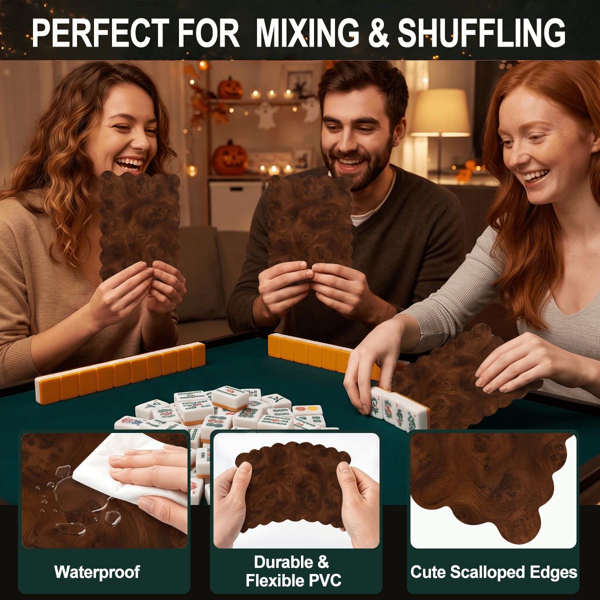 Faux Leather Tuscan Scalloped Mahjong Shuffler Cards  Set of 4