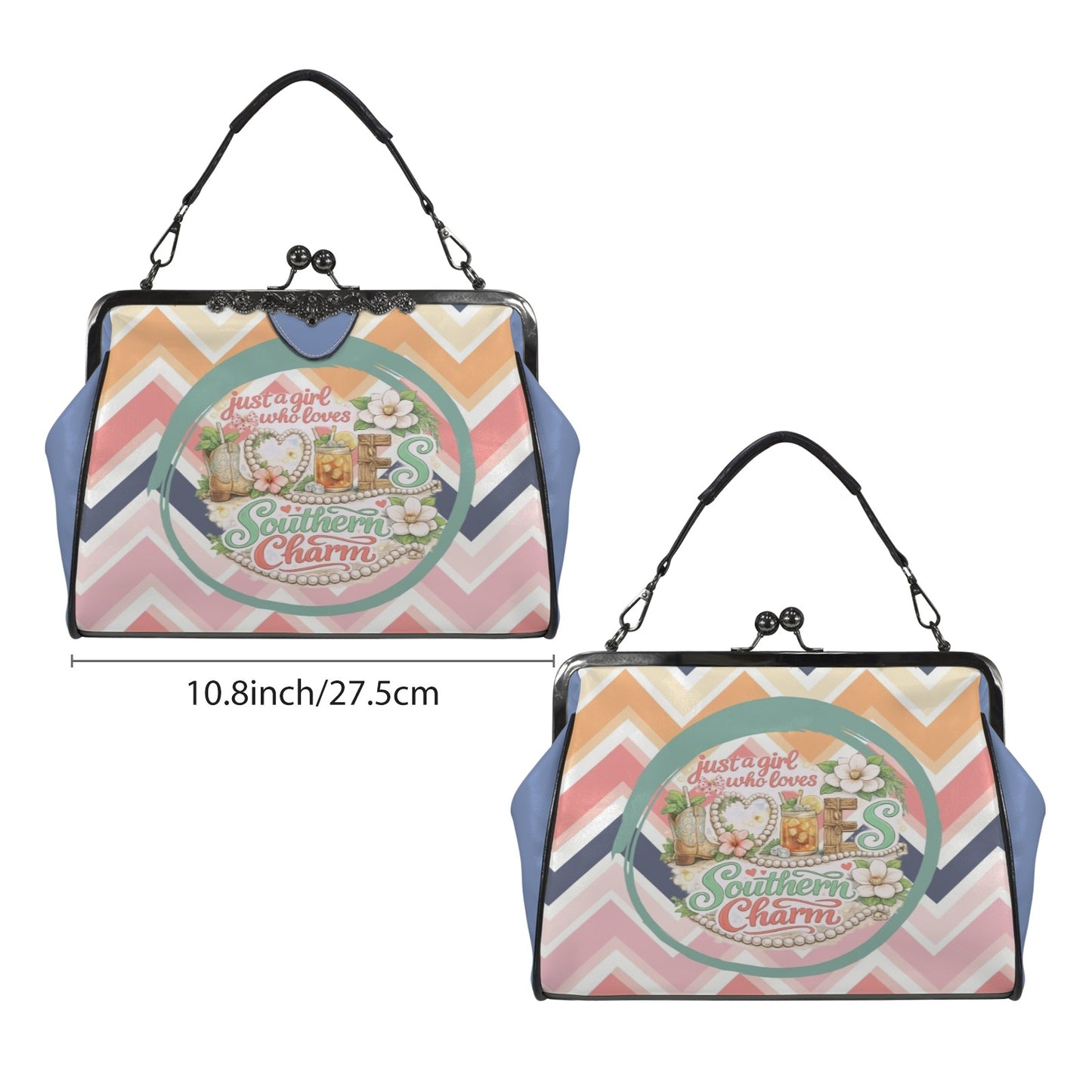 Just A Girl Who Loves Southern Charm And Mahjong Preppy Chevron Kisslock Crossbody Shoulder Bag - Splash of Color Co.