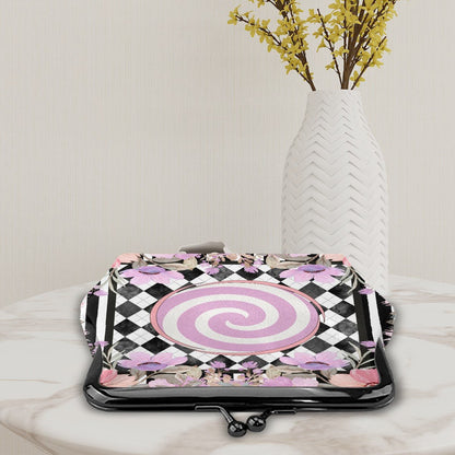 Harlequin Romance Preppy Floral Women's Leather Kiss Lock Coin Purse - Splash of Color Co.