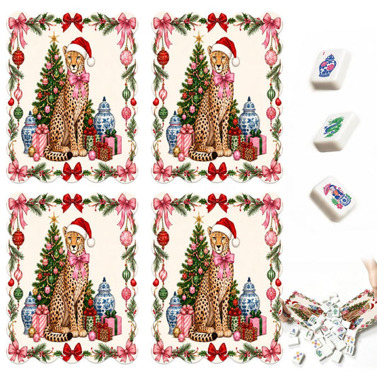 Leopard Luxe Christmas Designed Scalloped Mahjong Shuffler Cards Set of 4 - Splash Of Mahj And Color Co.