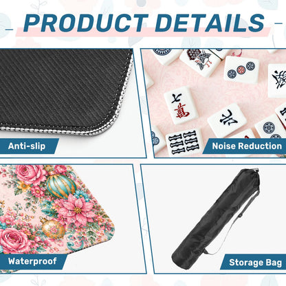 Christmas In Full Bloom Pink, Aquas, Mahjong Holdiay Mat - Splash Of Mahj And Color Co.