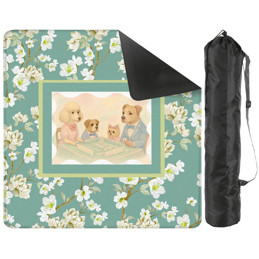 Dogs Playing Mahjong Mat Whimsical Floral Asian Designed Neoprene Mahj Mat