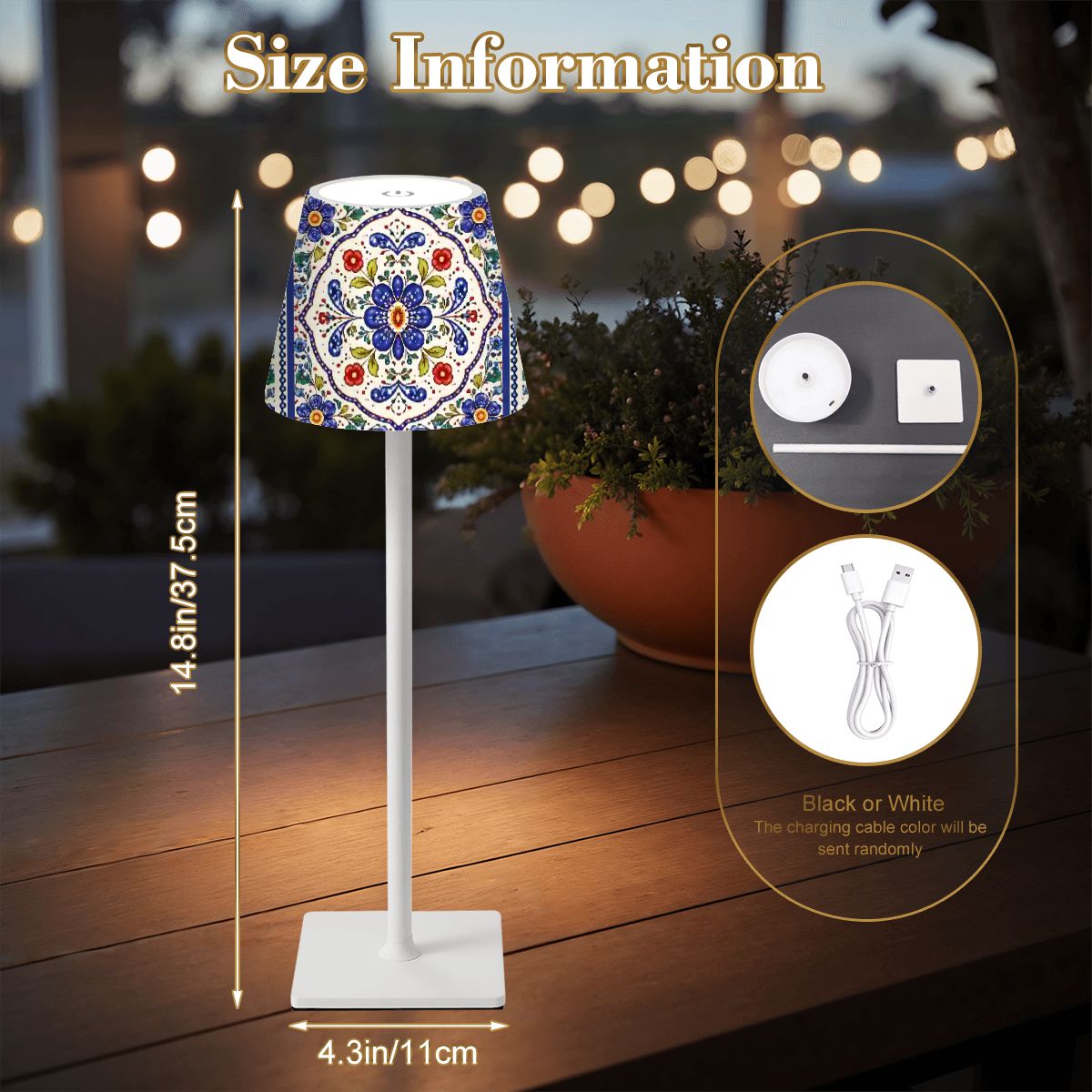 Pottery Porcelein Mahjong LED Cordless Table Lamp - Splash of Color Co.