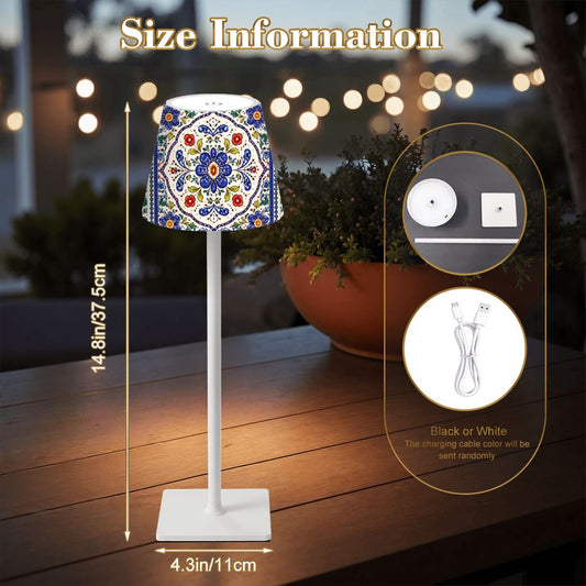 Pottery Porcelein Mahjong LED Cordless Table Lamp - Splash of Color Co.