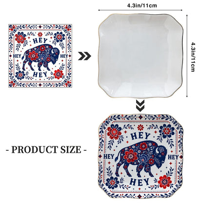 Hey Hey Hey Buffalo Football Fan Scalloped Ceramic Mahjong Dice Tray