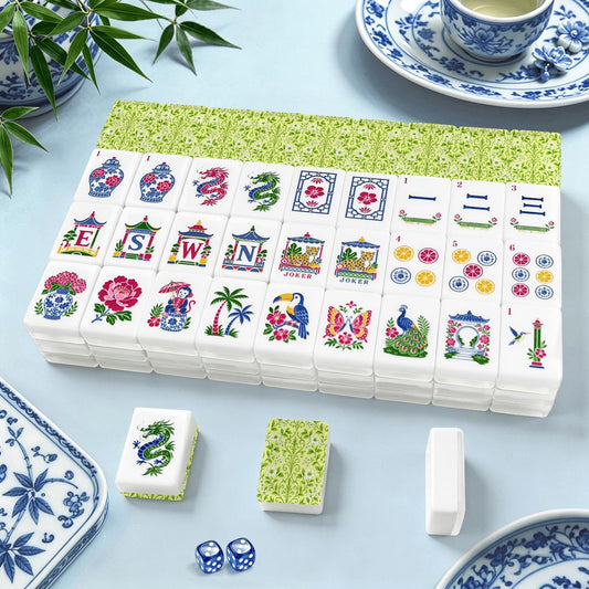 Key Lime Crush Chinoiserie Floral Engraved Mahjong Tiles - Splash Of Mahj And Color Co.