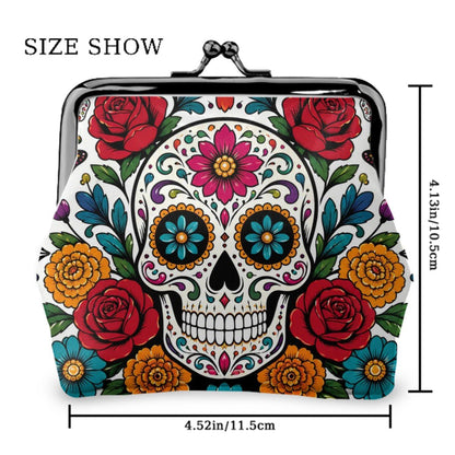 Day Of The Dead Women's Leather Kiss Lock Coin Purse - Splash Of Mahj And Color Co.