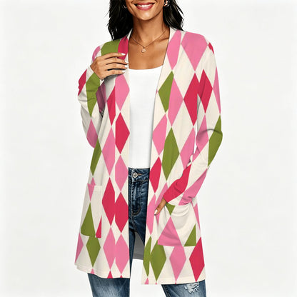 Harlequin Mahjong Joker Women's Lightweight Open Front Cardigan - Splash Of Mahj And Color Co.