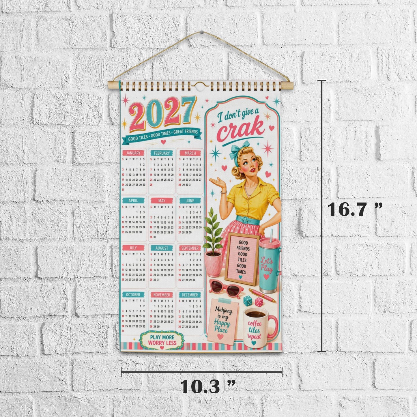 2027 Mahjong Wall Calendar Funny I Don't Give A Crak