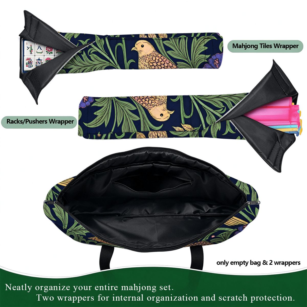 William Morris Inspired Quilted Mahjong Bag Set 3 Pcs - Splash Of Mahj And Color Co.