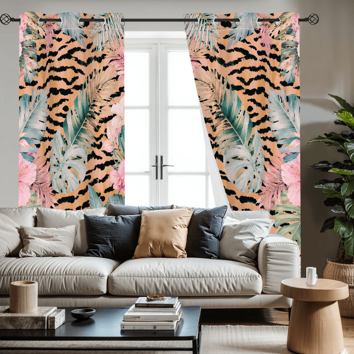 Jungle Love Chinoiserie  Tropical Tiger Blackout Curtains
