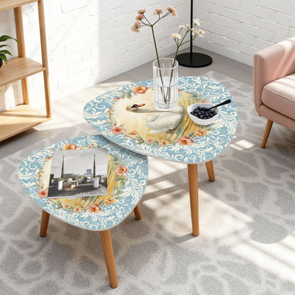 On Golden Pond Floral Swan Modern Nesting Tables - Splash of Color Co.