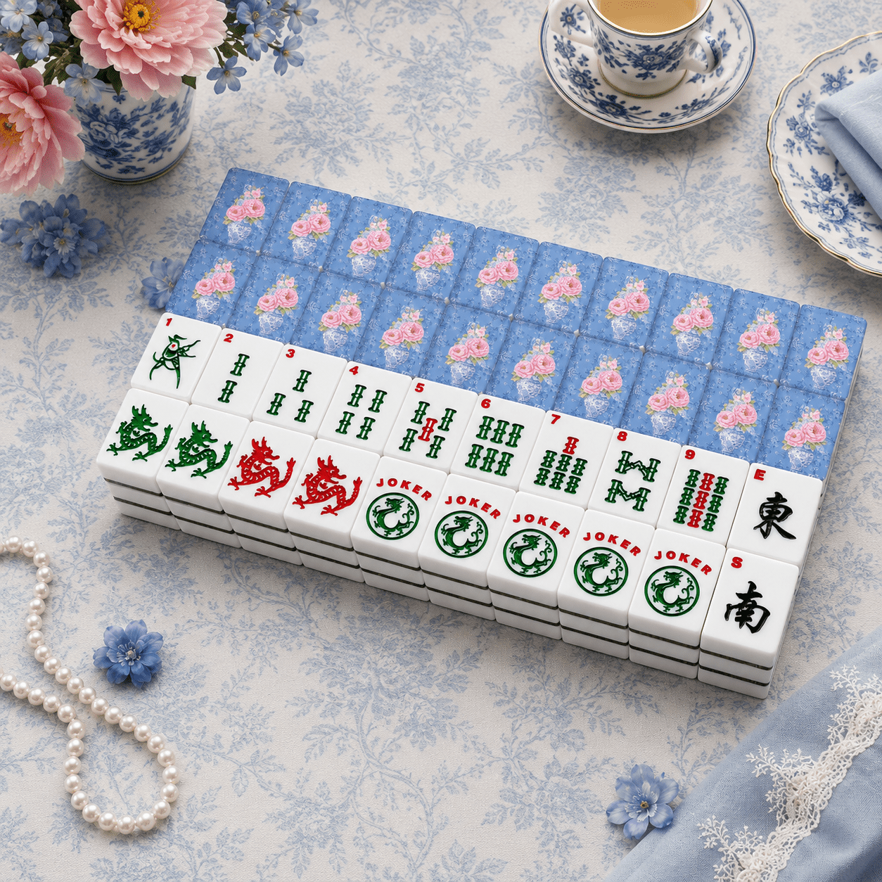 Chinoiserie Ginger Jar Peonies In Bloom American Mahjong Tiles And Carry Case - Splash Of Mahj And Color Co.