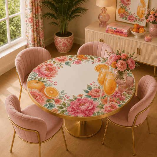 Mahjong And Mimosas Floral Pink, Orange Round Mahjong Mat - Splash Of Mahj And Color Co.