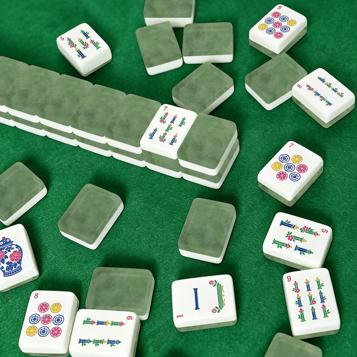 Green Jadeite American Mahjong Pastel Chinoiserie Tiles And Carry Case