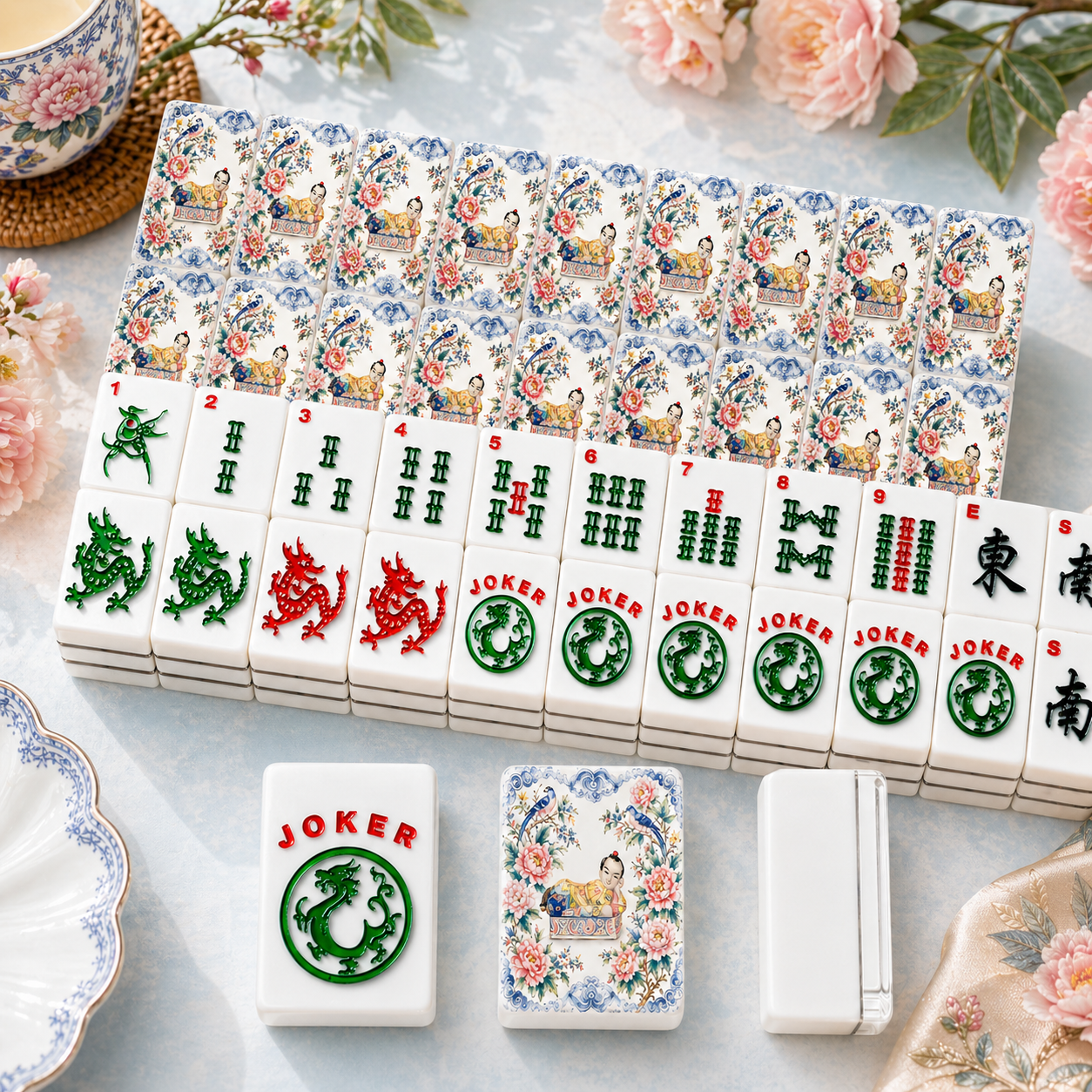 Opium Headrest Chinoiserie American Mahjong Tiles And Carry Case Set - Splash of Color Co.