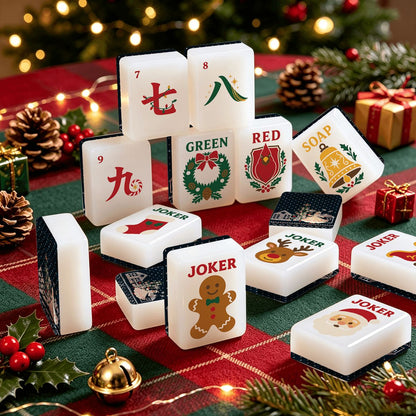 Sweater Weather Nostalgic Classic Traditional Christmas Mahjong Tiles With Carry Case - Splash Of Mahj And Color Co.