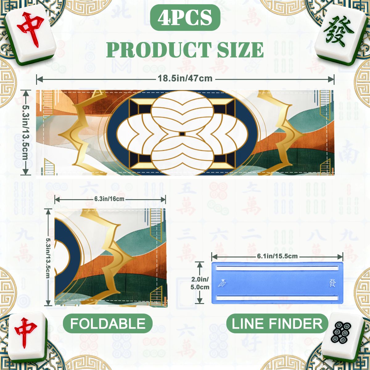 Art Deco Gilded Marbled Design 4 Mahjong Card Holder with Line Finder - Splash of Color Co.