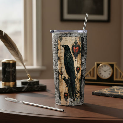 Edgar Allen Poe Raven Gothic Stainless Steel Insulated Tumblers with Lid & Straw
