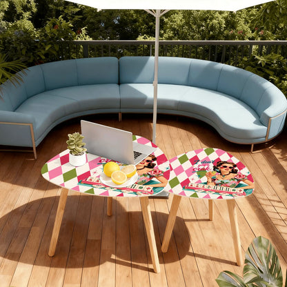 Funny I Don't Give A Crak Harlequin Designed Mahjong Side Nesting Tables