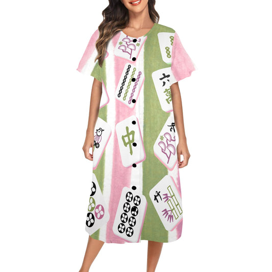 Mahjong Lover Cute Green Pink Mahj Tiles Women's Muumuu Dress