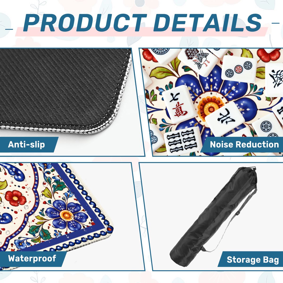 Blue Porcelain Garden Mahjong Mat - Splash of Color Co.