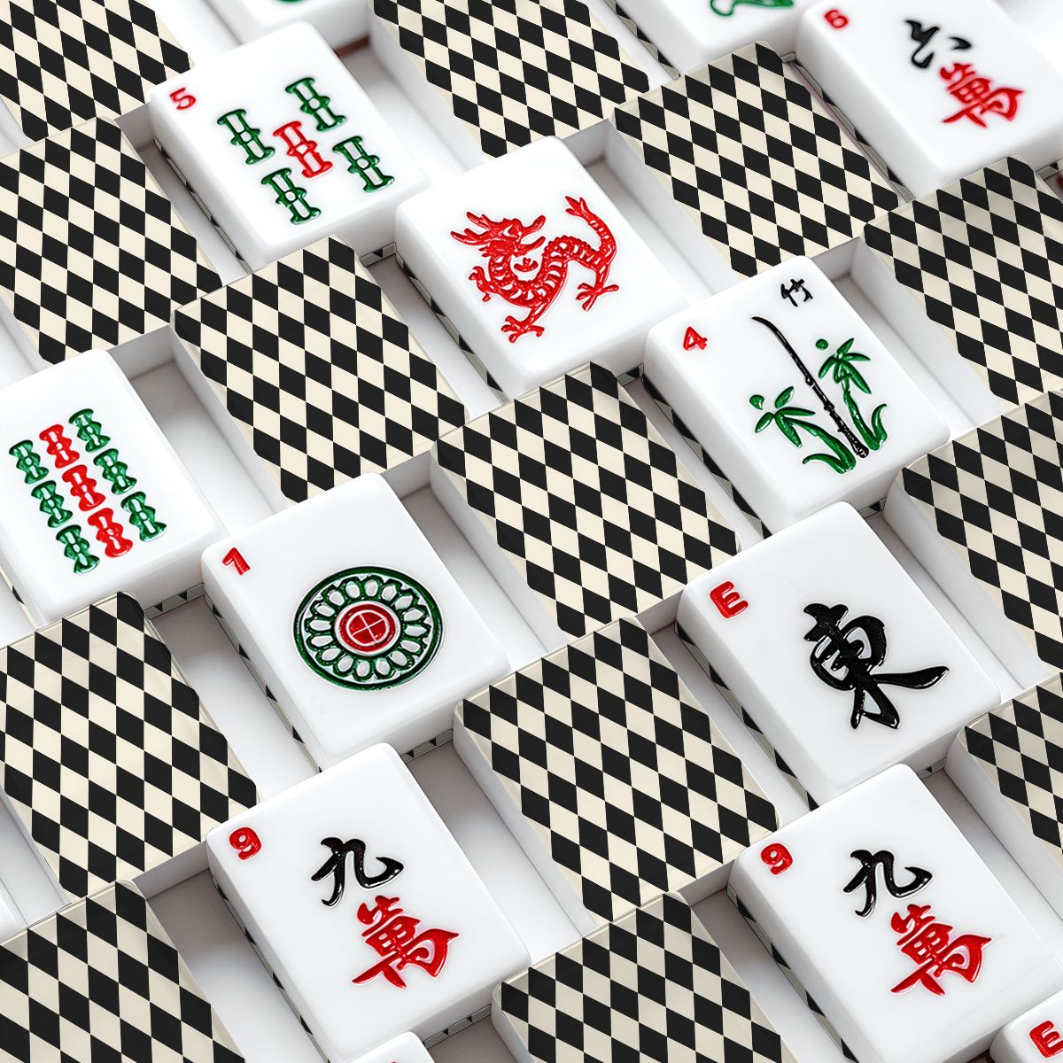 Harlequin Romance Black American Mahjong Tiles And Carry Case