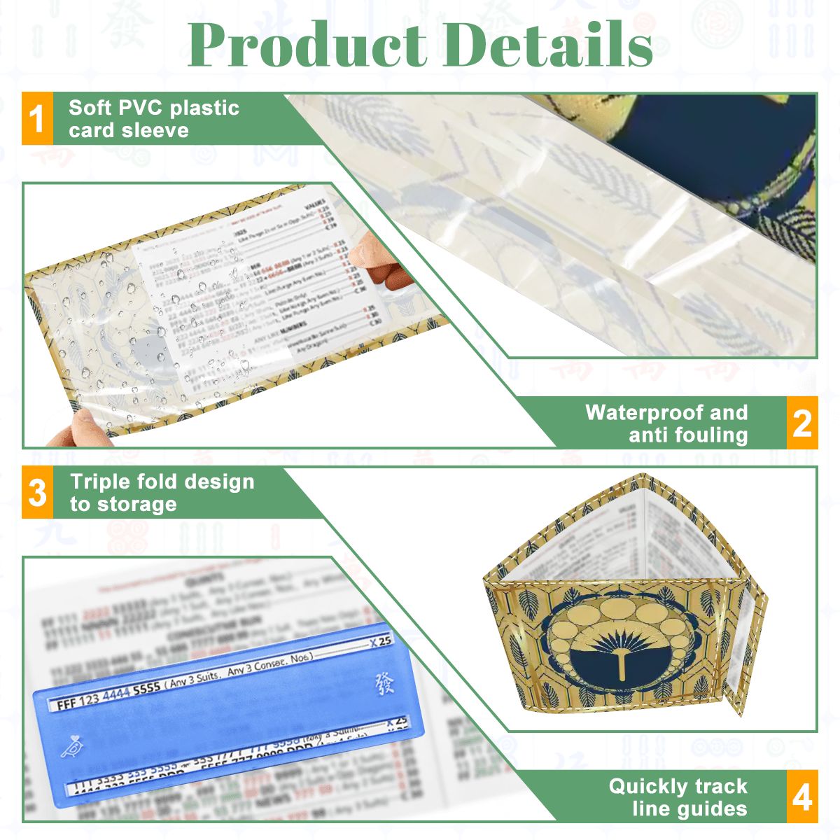 Art Deco Gilded Gold, Royal Blue 4 Mahjong Card Holder with Line Finder - Splash of Color Co.