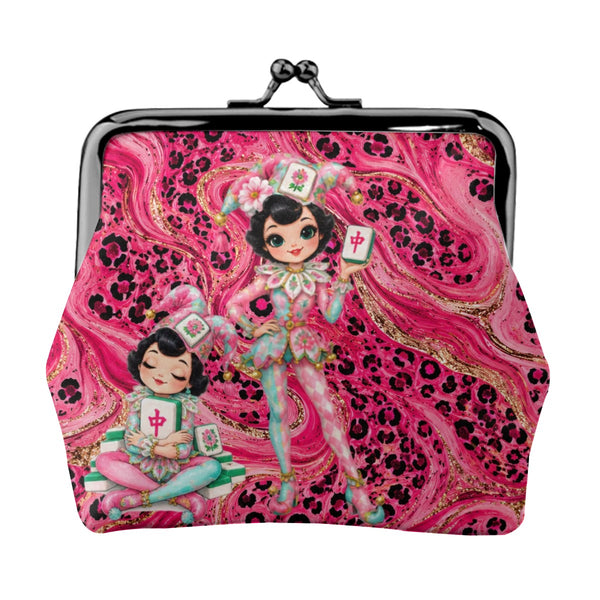 Mahjie Gal Hot Pink Leopard Print Women's Leather Kiss Lock Coin Purse