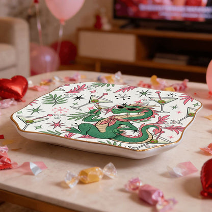 The Tipsy Dragon Scalloped Ceramic Mahjong Dice Tray - Splash Of Mahj And Color Co.