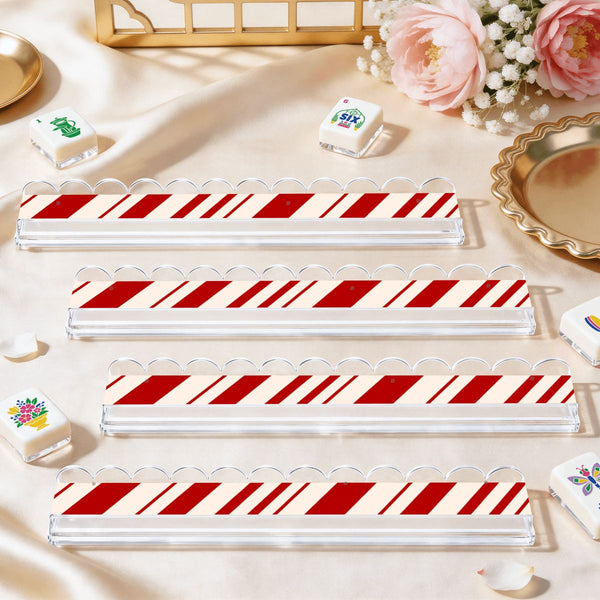 Candycane Christmas Extended Mahjong Rack Set of 4  Scalloped Magnetic Tile Pusher 20'