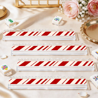 Candycane Christmas Extended Mahjong Rack Set of 4  Scalloped Magnetic Tile Pusher 20'