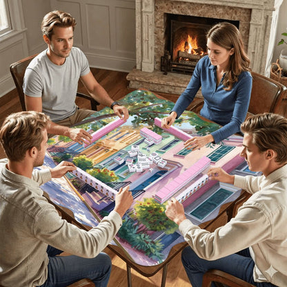 Charleston South Carolina Rainbow Row Dainty Scalloped Mahjong Mat - Splash of Color Co.