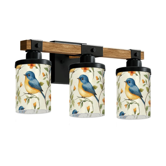 Blue Bird Floral Garden Asian Zen Vanity Light Fixture