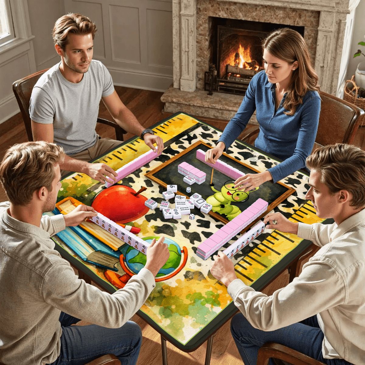 Lucky Schoolhouse Teacher Mahjong Mat, Watercolor Designed With Whimsy - Splash of Color Co.